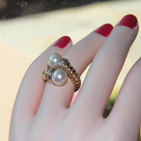 Whitehall 14k Gold Pearls and Diamonds Ring - Picture 8 of 13